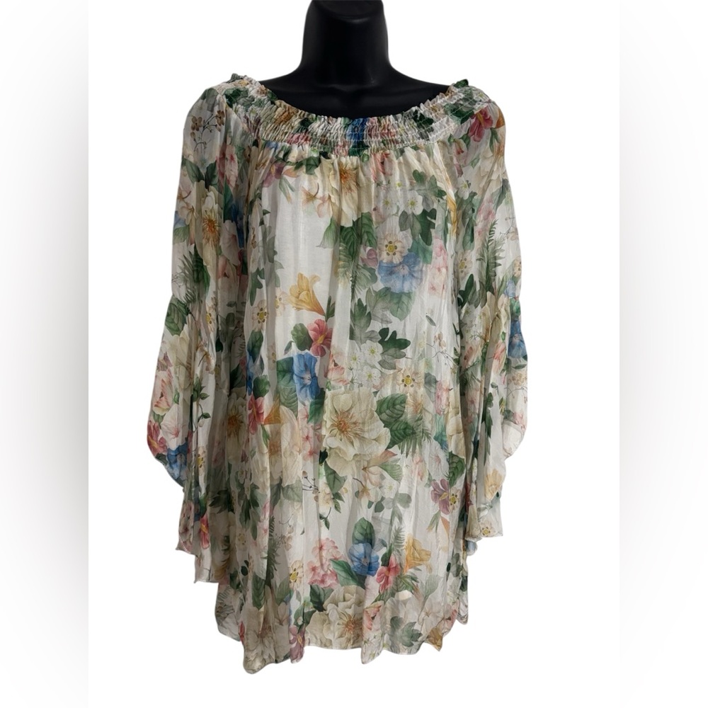 Elena Baldi Silk Floral Off-Shoulder Women's Top